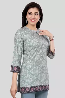 Green printed crepe short-kurtis