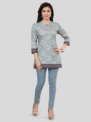 Green printed crepe short-kurtis 5