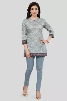 Green printed crepe short-kurtis