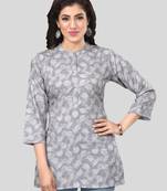 Grey printed crepe short-kurtis