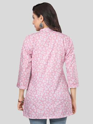Pink printed crepe short-kurtis 2