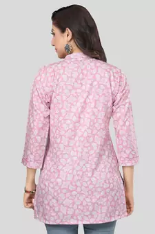 Pink printed crepe short-kurtis