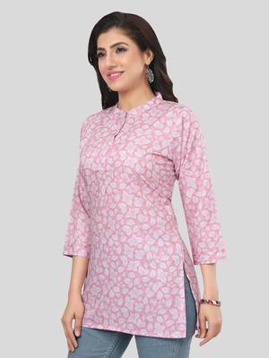 Pink printed crepe short-kurtis 3