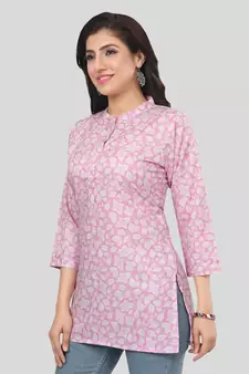 Pink printed crepe short-kurtis
