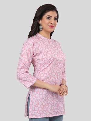 Pink printed crepe short-kurtis 4