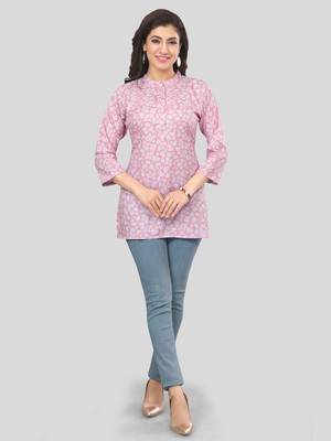 Pink printed crepe short-kurtis 5