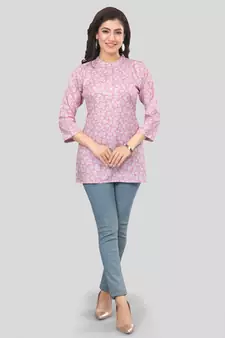 Pink printed crepe short-kurtis