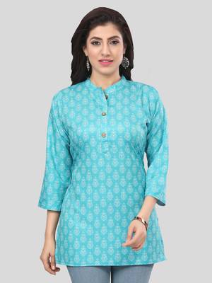 Green printed crepe short-kurtis 1