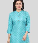 Green printed crepe short-kurtis