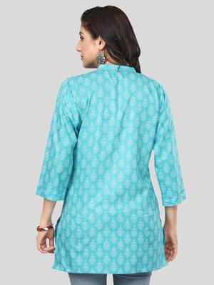 Green printed crepe short-kurtis 2