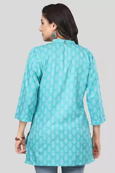 Green printed crepe short-kurtis