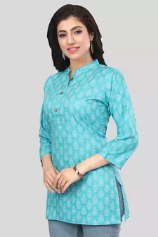 Green printed crepe short-kurtis