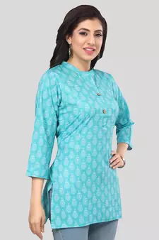 Green printed crepe short-kurtis
