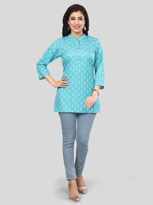 Green printed crepe short-kurtis 5