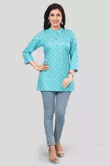 Green printed crepe short-kurtis