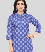 Blue printed crepe short-kurtis