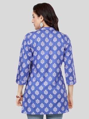 Blue printed crepe short-kurtis 2