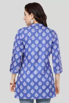 Blue printed crepe short-kurtis