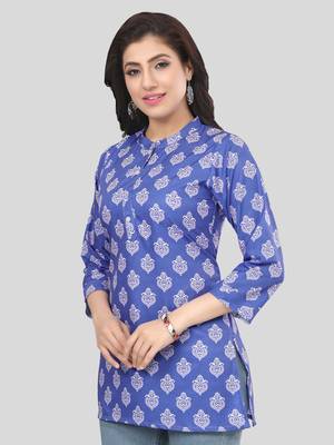 Blue printed crepe short-kurtis 3