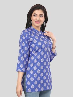 Blue printed crepe short-kurtis 4