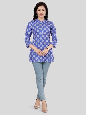Blue printed crepe short-kurtis 5