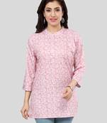 Pink printed crepe short-kurtis