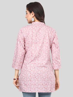 Pink printed crepe short-kurtis 2