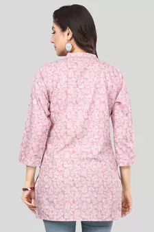 Pink printed crepe short-kurtis