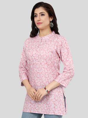 Pink printed crepe short-kurtis 3