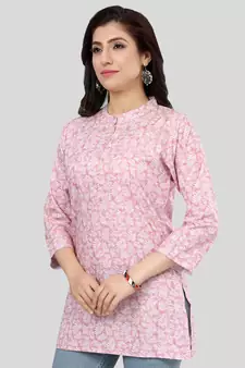 Pink printed crepe short-kurtis