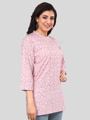 Pink printed crepe short-kurtis 4