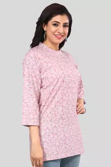 Pink printed crepe short-kurtis