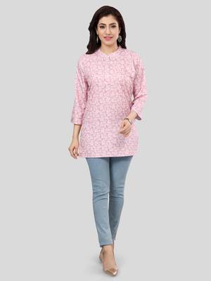 Pink printed crepe short-kurtis 5
