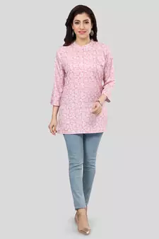 Pink printed crepe short-kurtis