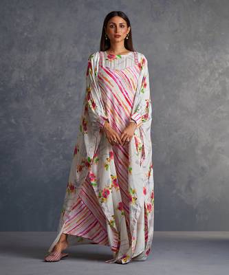 Blossom Pink Floral Cape With Stripes Dress 1