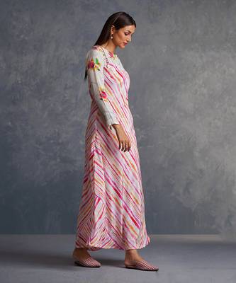 Blossom Pink Floral Cape With Stripes Dress 2