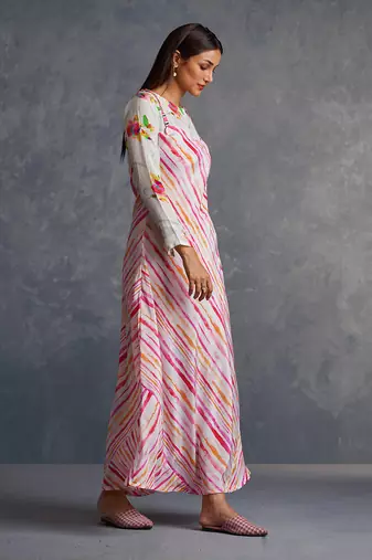 Blossom Pink Floral Cape With Stripes Dress