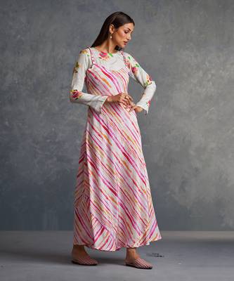 Blossom Pink Floral Cape With Stripes Dress 3