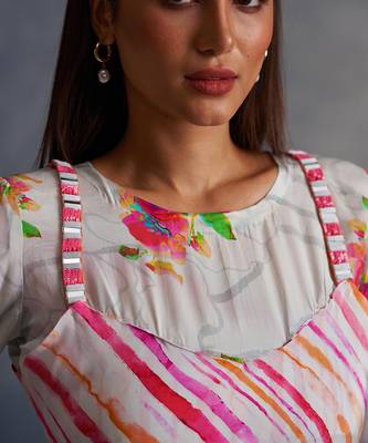 Blossom Pink Floral Cape With Stripes Dress 4