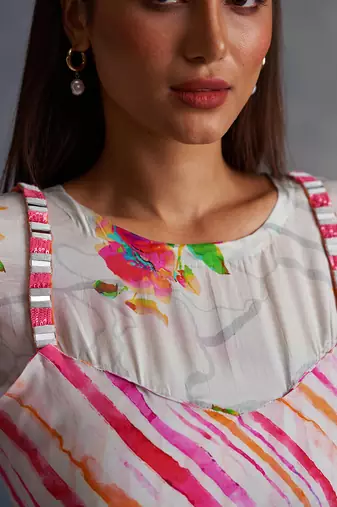 Blossom Pink Floral Cape With Stripes Dress
