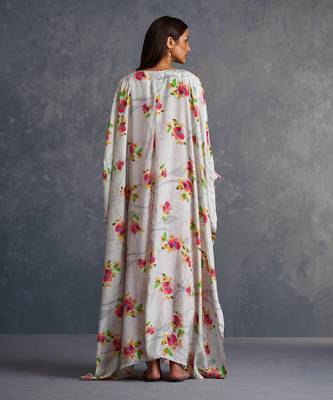 Blossom Pink Floral Cape With Stripes Dress 6