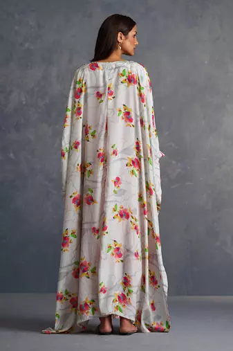 Blossom Pink Floral Cape With Stripes Dress