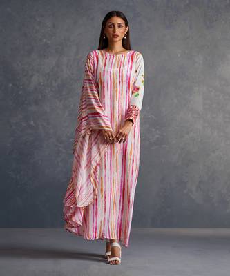 Blossom Pink Assymetrical Stripes Dress 1