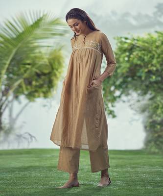 Baarik Warm Tan Kurta Set 3