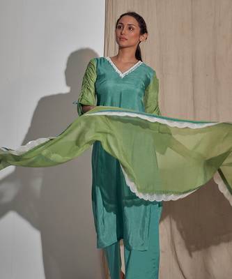 Shiiriin Teal Pearl Detailed Kurta Set 5