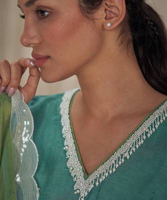 Shiiriin Teal Pearl Detailed Kurta Set 6