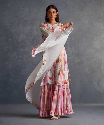 Blossomm White Stripes Sharara Set 1