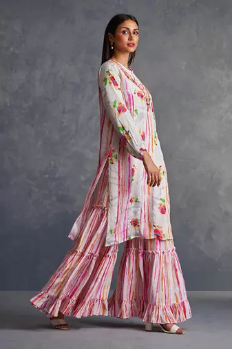 Blossomm White Stripes Sharara Set