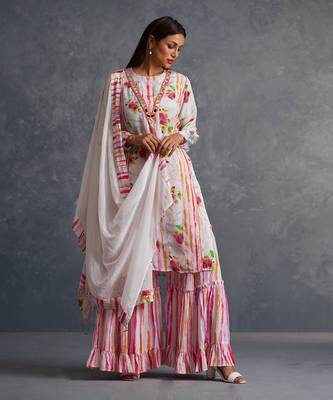 Blossomm White Stripes Sharara Set 4