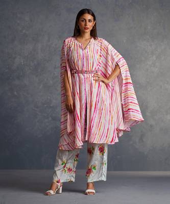 Blossomm Pink Stripes Flared Kurta Set 1